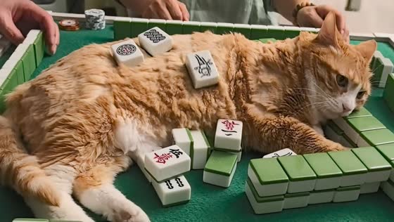 Cat joins mahjong game in Hebei province