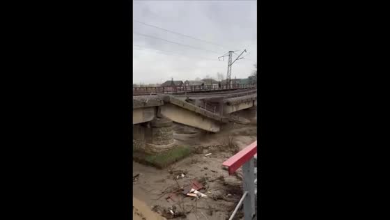 Railway bridge partially collapses as people cross in Dagestan, Russia