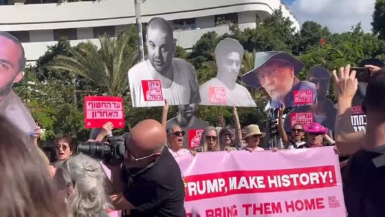Protesters gather at Dizengoff Fountain demanding hostage deal in Tel Aviv, Israel
