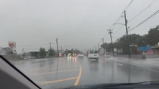 Heavy downpour but roads remain passable in Warwick, Rhode Island, USA