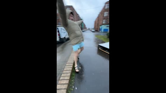 Man nearly falls after spotting flying divan in Glasgow, Scotland, UK
