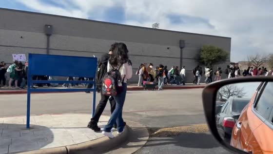 Hundreds of students march in “ICEout” protest in Pflugerville, Texas, USA