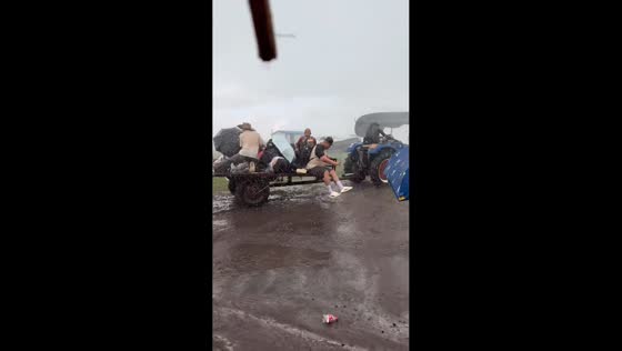 Man slips in mud during severe storm in Inner Mongolia, China