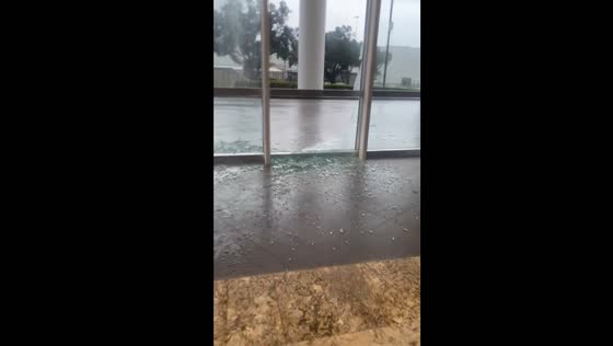 Windows shattered at Greenway Plaza by hurricane Beryl